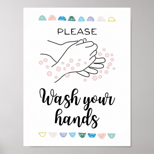 Poster S'Il Vous Plaît Laver Vos Mains Salle De Bain Call (Devant)