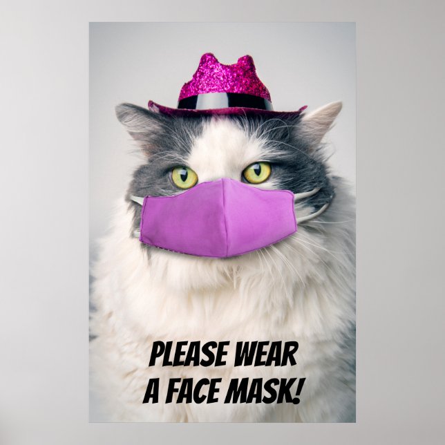 Poster S'il vous plaît porter un Masque Visage Cute Chat (Devant)