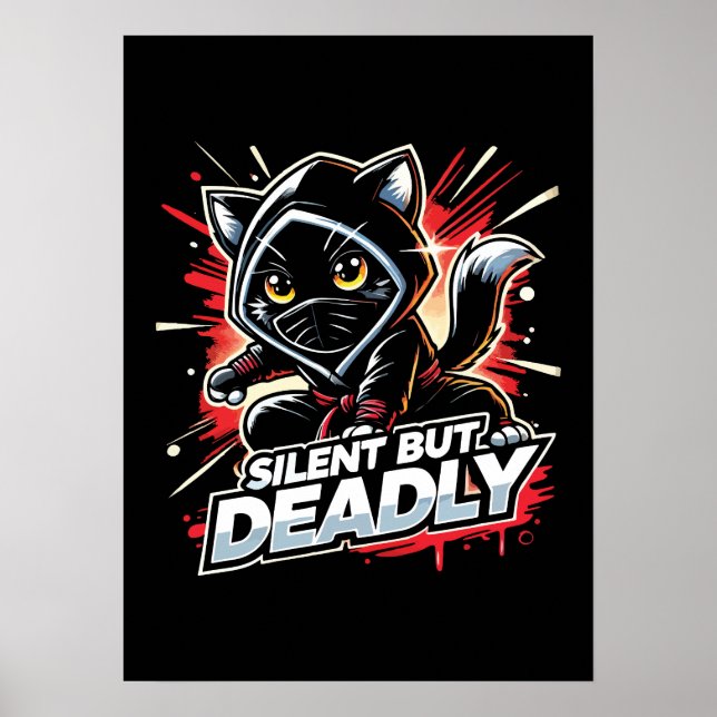 Poster Silencieux Mais Mortel - Mignonne Ninja Chat (Devant)