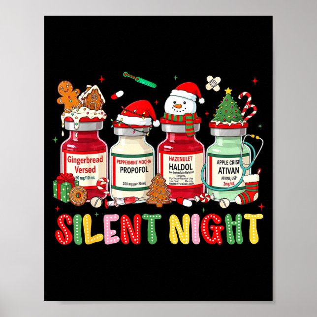 Poster Silent Night Funny Nurse Christmas Design  (Devant)