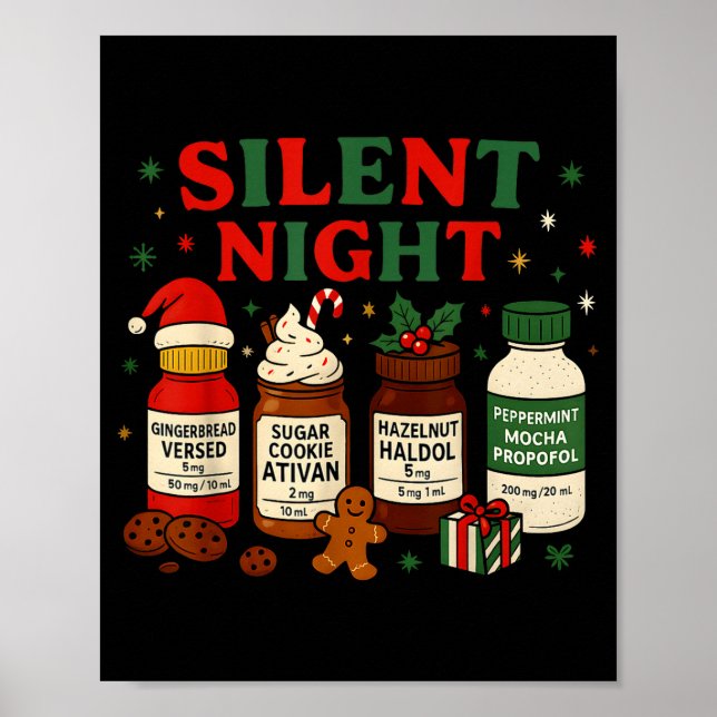 Poster Silent Night Profol Icu Nurse Funny Christmas Medi (Devant)