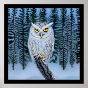 Poster Silent Watch - Northern Winter Woods Grey Owl