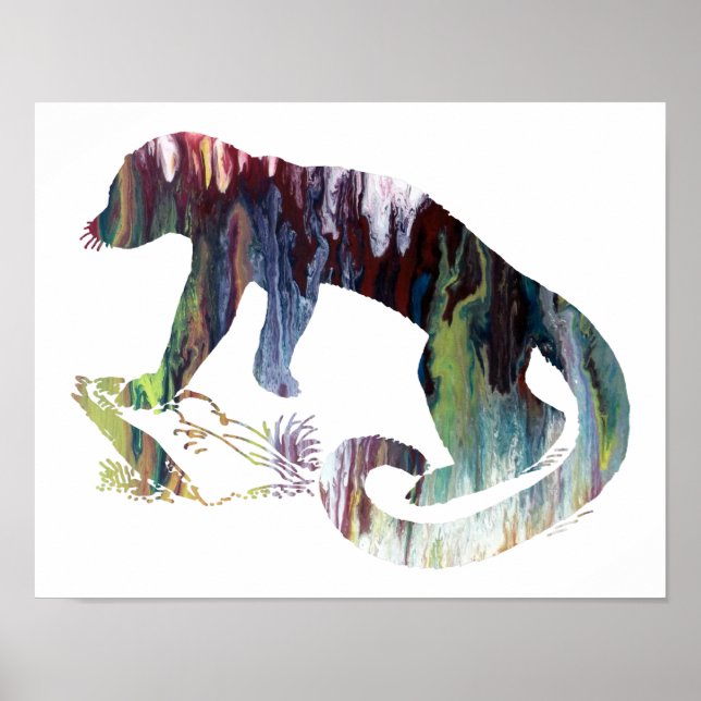 Poster Silhouette abstraite colorée Kinkajou (Devant)
