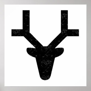 Poster Silhouette affligée de tête de cerfs communs