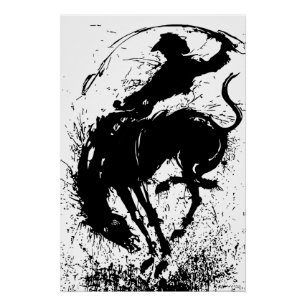 Poster Silhouette artistique dynamique de rodéo cowboy