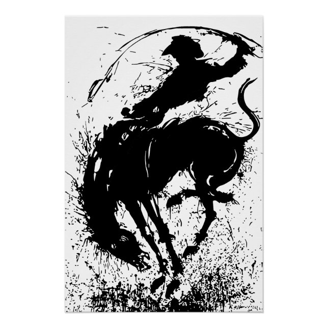 Poster Silhouette artistique dynamique de rodéo cowboy (Devant)