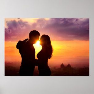 Poster Silhouette Couple Au coucher Du Soleil