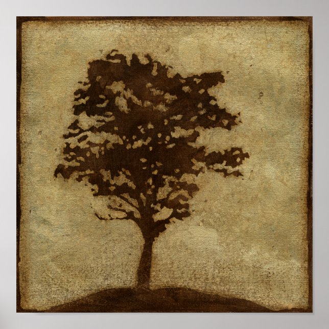 Poster Silhouette d'arbre sur Arrière - plan de bronze (Devant)
