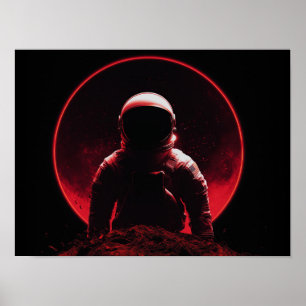 Poster Silhouette d'astronaute sur la planète rouge avec