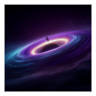 Poster Silhouette d'astronaute sur le disque d'accrétion