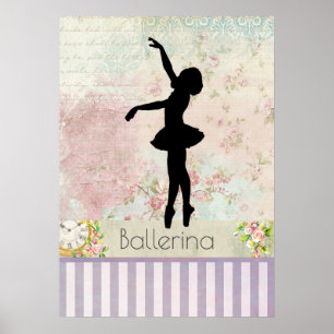 Poster Silhouette de ballerine sur le motif vintage