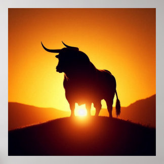 Poster Silhouette de Bull et de Sunset