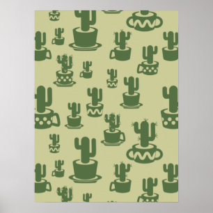 Poster Silhouette de cactus succulent en tasses et pots