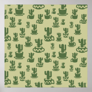 Poster Silhouette de cactus succulent en tasses et pots