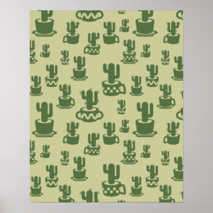 Poster Silhouette de cactus succulent en tasses et pots
