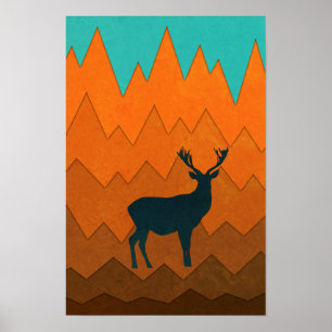 Poster Silhouette de cerf automne Abstrait coloré