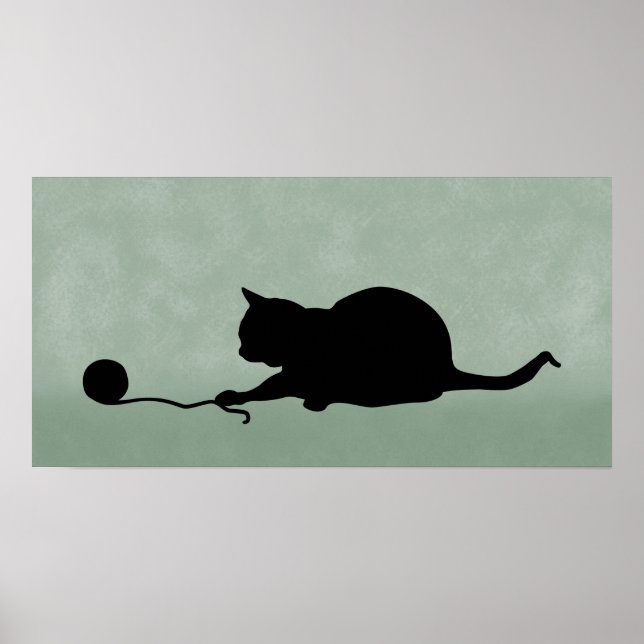Poster Silhouette de chat en jeu Noir sur Vert Muté (Devant)