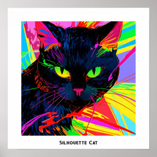 Poster Silhouette de chat noir dans l'art pop abstrait co