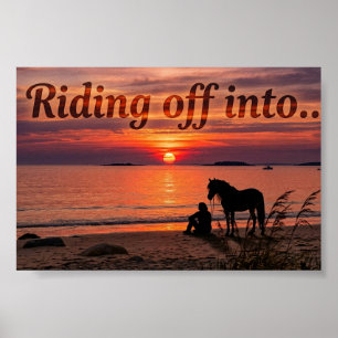 Poster Silhouette de cheval au coucher du soleil - Impres