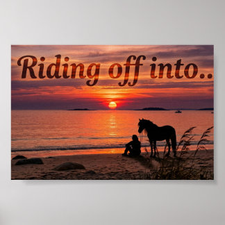 Poster Silhouette de cheval au coucher du soleil - Impres