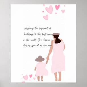 Poster Silhouette de cœur rose de mère et fille