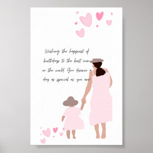 Poster Silhouette de cœur rose de mère et fille