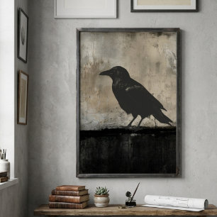 Poster Silhouette de corbeau lunatique Art minimaliste so