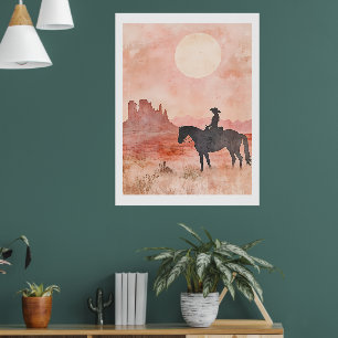 Poster Silhouette de cowgirl du Sud-Ouest, œuvre d'art su