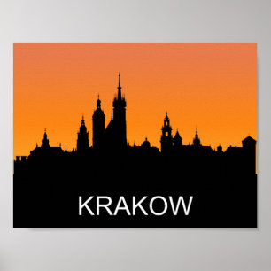 Poster Silhouette de Cracovie, coucher de soleil estival,