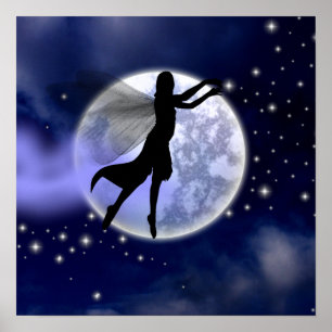 Poster Silhouette de fée de clair de lune