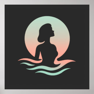 Poster Silhouette de femme sereine dans des vagues pastel