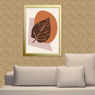 Poster Silhouette de feuille marron et beige de style mod
