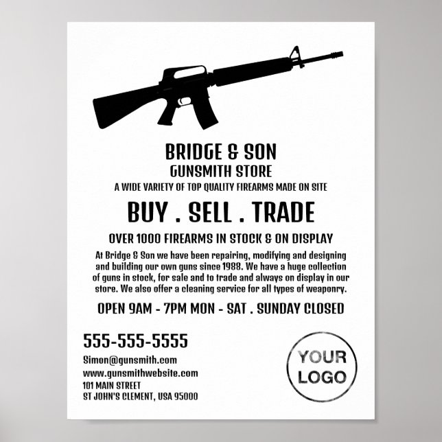 Poster Silhouette de fusil, forgeron, publicité de magasi (Devant)