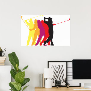 Poster Silhouette de golfeur swing coloré Golfeur en cont