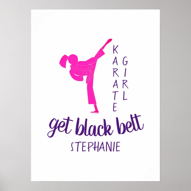 Poster Silhouette de karaté rose chic moderne avec nom (Devant)