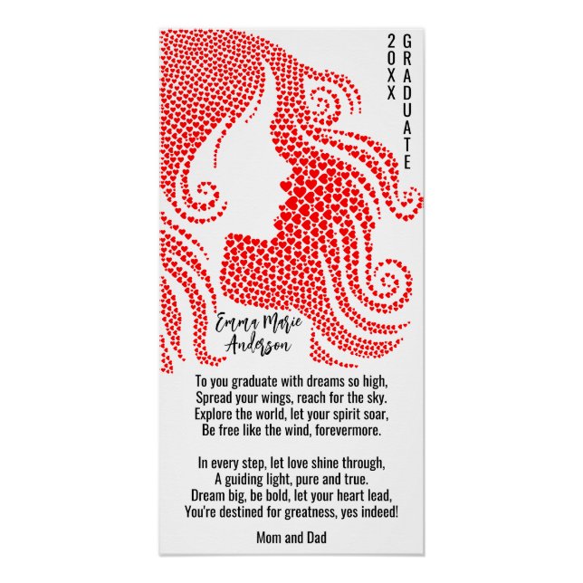 Poster Silhouette de la femme dans le coeur rouge poème u (Devant)