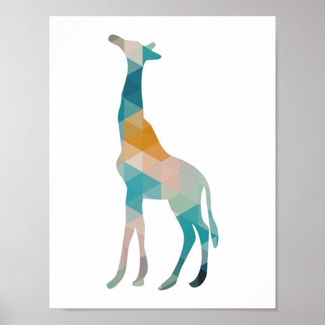Poster Silhouette de la Girafe géométrique colorée (Devant)