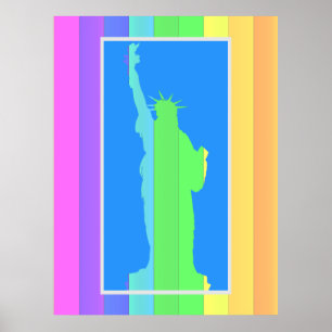 Poster Silhouette de la statue de la Liberté Rayures de c