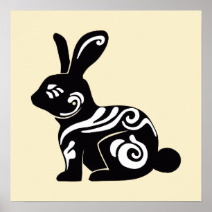 Poster Silhouette de lapin Abstrait