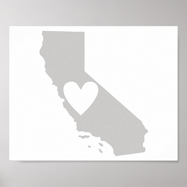 Poster Silhouette de l'état du coeur de la Californie (Devant)