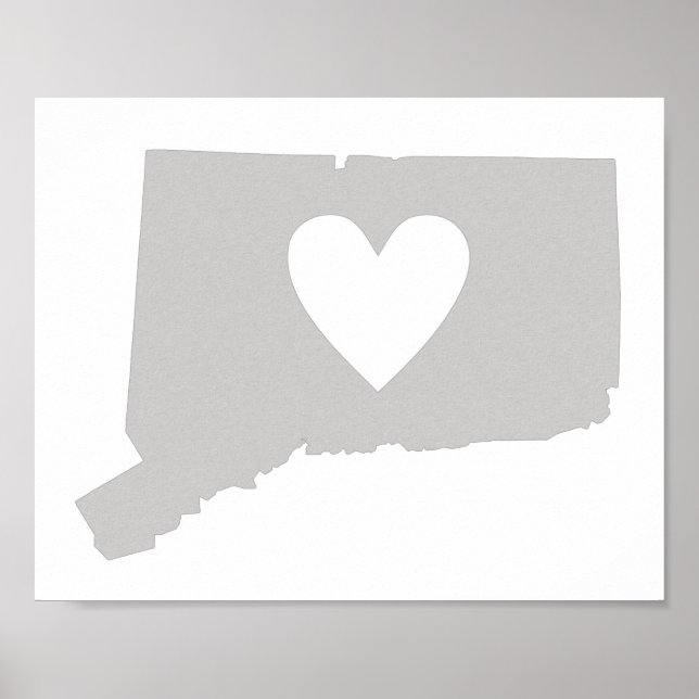 Poster Silhouette de l'état du Connecticut du coeur (Devant)