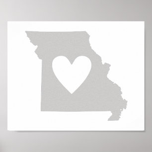 Poster Silhouette de l'état du Missouri du coeur