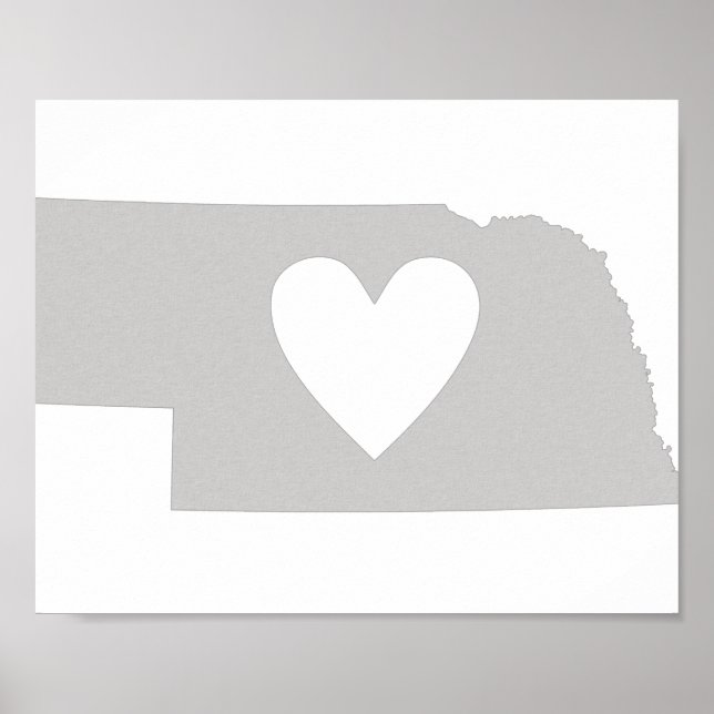 Poster Silhouette de l'état du Nebraska du coeur (Devant)