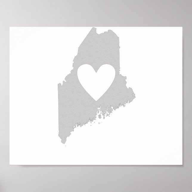 Poster Silhouette de l'état Heart Maine (Devant)