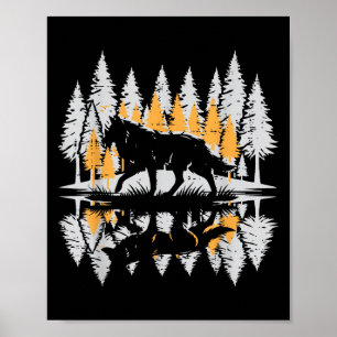 Poster Silhouette de loup Pins Vintage Femme Alpha Seule