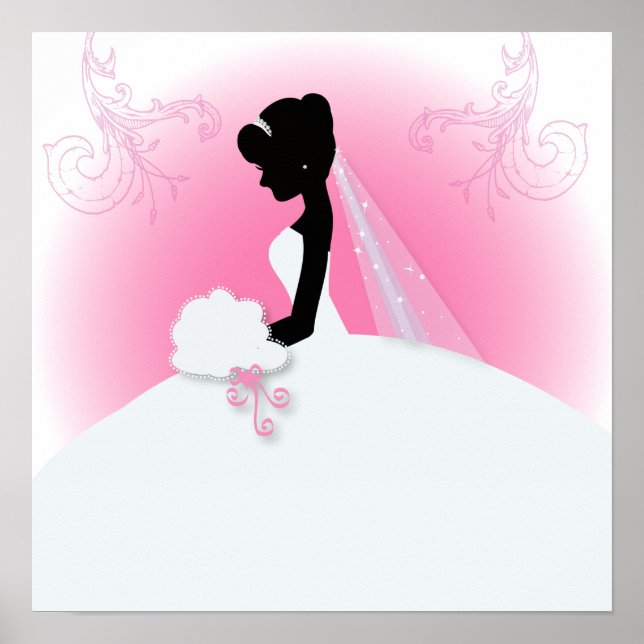 Poster Silhouette de mariée rose Mrs Right (Devant)