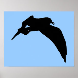 Poster Silhouette de mouette noire glissant dans le ciel