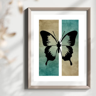 Poster Silhouette de papillon Riche fond turquoise bronzé