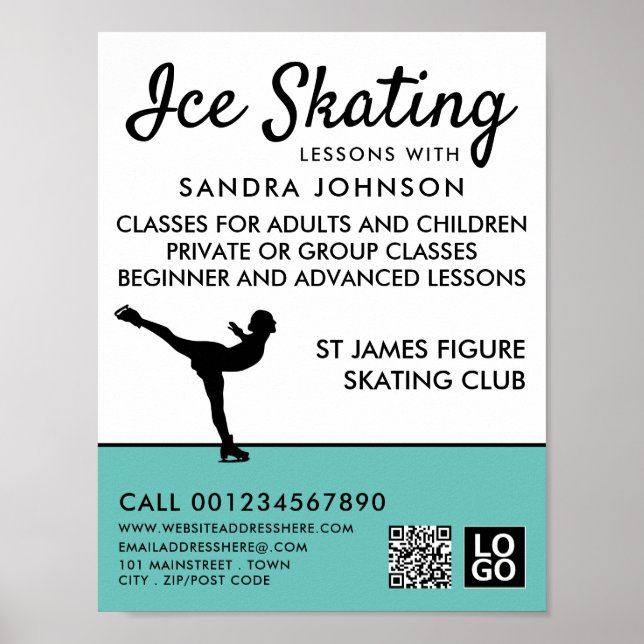 Poster Silhouette de patinage sur glace, leçon de patinag (Devant)