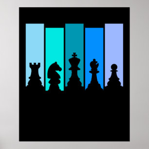 Poster Silhouette de pièces d'échecs